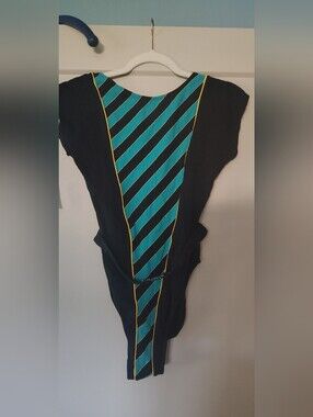 80s One Piece Workout Outfit with Teal Stripe Size Large Fits Like A Medium NWT